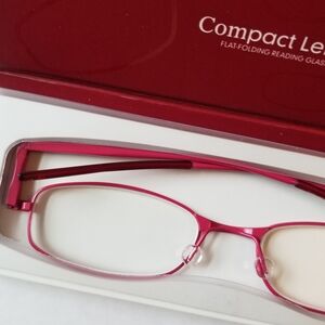 ❗IF Compact Lenses Readers Slim Flat-Folding Unisex Reading Glasses Berry +2.0❗